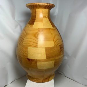 Vintage Wood Lathe Turned Vase. Approx 5.5" Wide x 8.5" Deep. Preowned. (695)